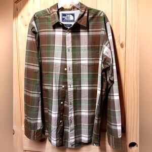 The North Face Green and Brown Casual Button Down Shirt EUC